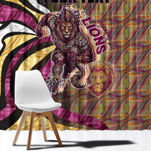 Personalised Brisbane Lions Window Curtain Trippy Psychedelic Abstract Art Mascot Football Fans
