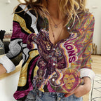 Personalised Brisbane Lions Women Casual Shirt Trippy Psychedelic Abstract Art Mascot Football Fans