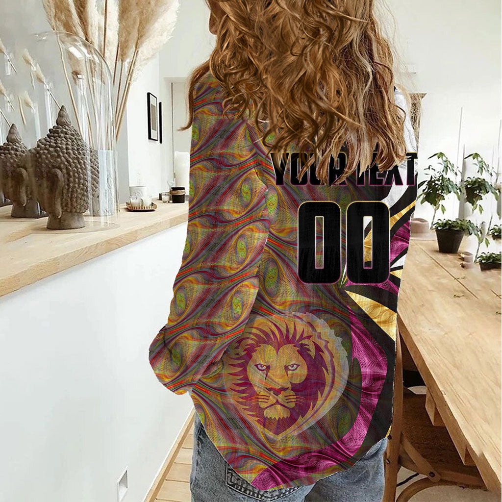 Personalised Brisbane Lions Women Casual Shirt Trippy Psychedelic Abstract Art Mascot Football Fans