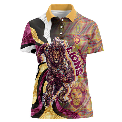 Personalised Brisbane Lions Women Polo Shirt Trippy Psychedelic Abstract Art Mascot Football Fans