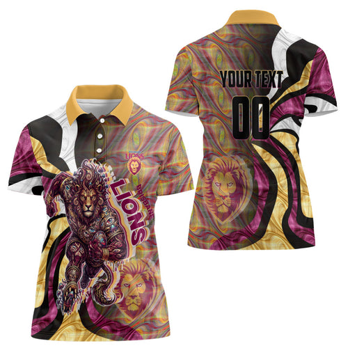 Personalised Brisbane Lions Women Polo Shirt Trippy Psychedelic Abstract Art Mascot Football Fans