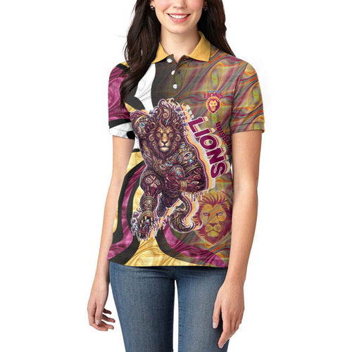 Personalised Brisbane Lions Women Polo Shirt Trippy Psychedelic Abstract Art Mascot Football Fans