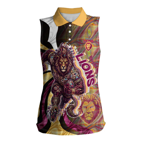Personalised Brisbane Lions Women Sleeveless Polo Shirt Trippy Psychedelic Abstract Art Mascot Football Fans