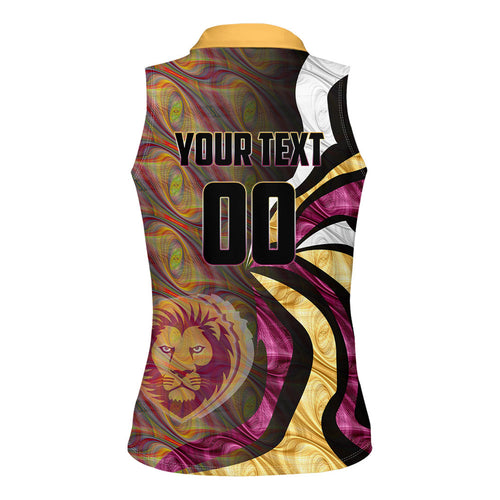 Personalised Brisbane Lions Women Sleeveless Polo Shirt Trippy Psychedelic Abstract Art Mascot Football Fans