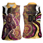 Personalised Brisbane Lions Women Sleeveless Polo Shirt Trippy Psychedelic Abstract Art Mascot Football Fans