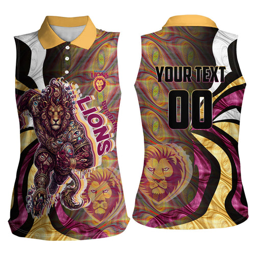 Personalised Brisbane Lions Women Sleeveless Polo Shirt Trippy Psychedelic Abstract Art Mascot Football Fans
