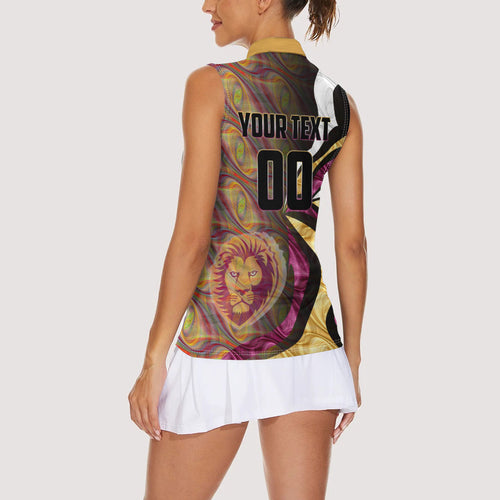 Personalised Brisbane Lions Women Sleeveless Polo Shirt Trippy Psychedelic Abstract Art Mascot Football Fans