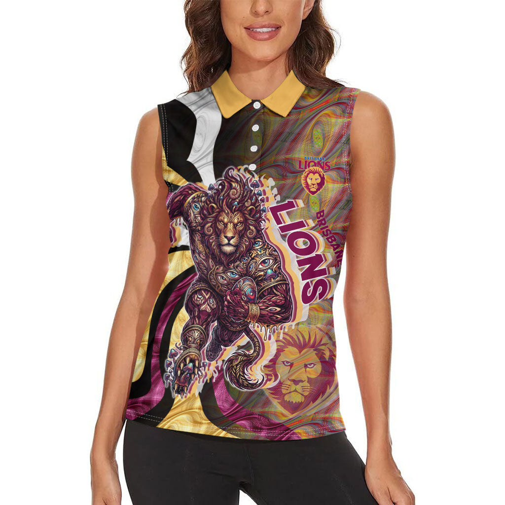 Personalised Brisbane Lions Women Sleeveless Polo Shirt Trippy Psychedelic Abstract Art Mascot Football Fans