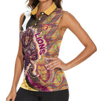 Personalised Brisbane Lions Women Sleeveless Polo Shirt Trippy Psychedelic Abstract Art Mascot Football Fans
