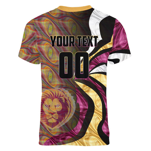 Personalised Brisbane Lions Women V-Neck T-Shirt Trippy Psychedelic Abstract Art Mascot Football Fans