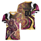 Personalised Brisbane Lions Women V-Neck T-Shirt Trippy Psychedelic Abstract Art Mascot Football Fans