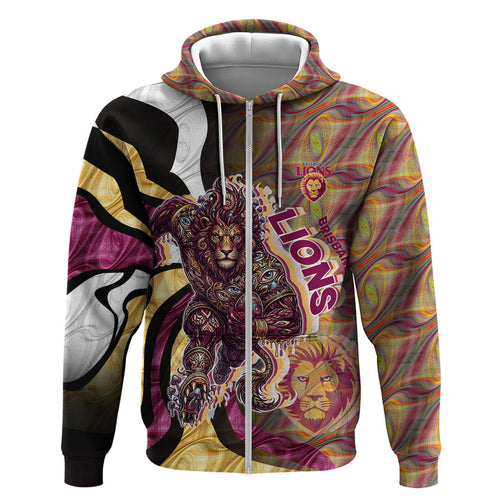 Personalised Brisbane Lions Zip Hoodie Trippy Psychedelic Abstract Art Mascot Football Fans