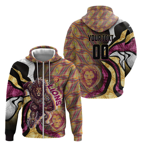 Personalised Brisbane Lions Zip Hoodie Trippy Psychedelic Abstract Art Mascot Football Fans