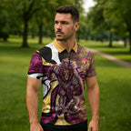 Personalised Brisbane Lions Zipper Polo Shirt Trippy Psychedelic Abstract Art Mascot Football Fans