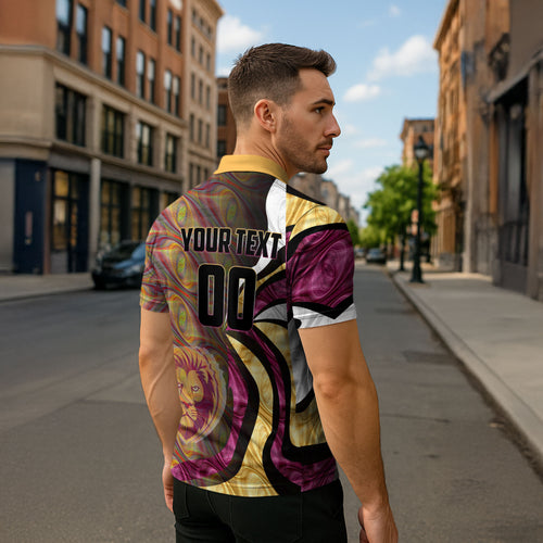 Personalised Brisbane Lions Zipper Polo Shirt Trippy Psychedelic Abstract Art Mascot Football Fans