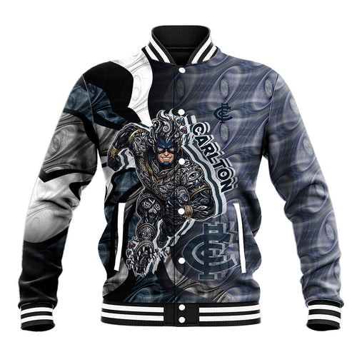 Personalised Carlton Baseball Jacket Trippy Psychedelic Abstract Art Mascot Football Fans