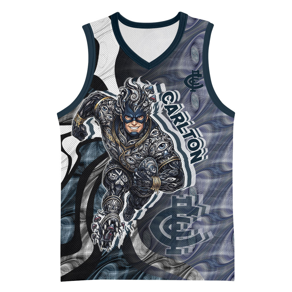 Personalised Carlton Basketball Jersey Trippy Psychedelic Abstract Art Mascot Football Fans