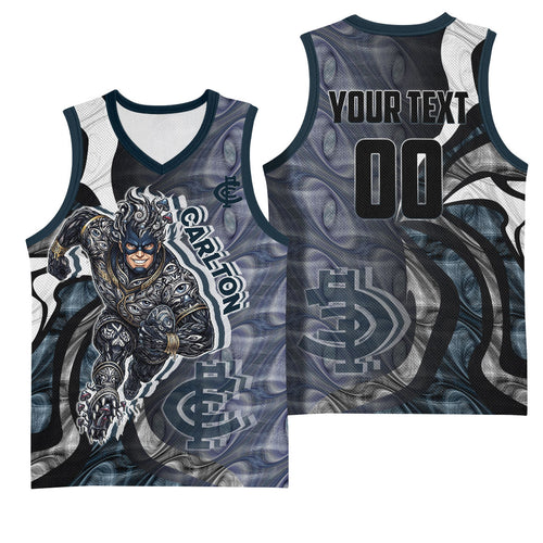 Personalised Carlton Basketball Jersey Trippy Psychedelic Abstract Art Mascot Football Fans