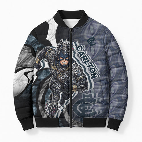 Personalised Carlton Bomber Puffer Jacket Trippy Psychedelic Abstract Art Mascot Football Fans