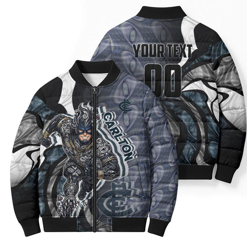 Personalised Carlton Bomber Puffer Jacket Trippy Psychedelic Abstract Art Mascot Football Fans