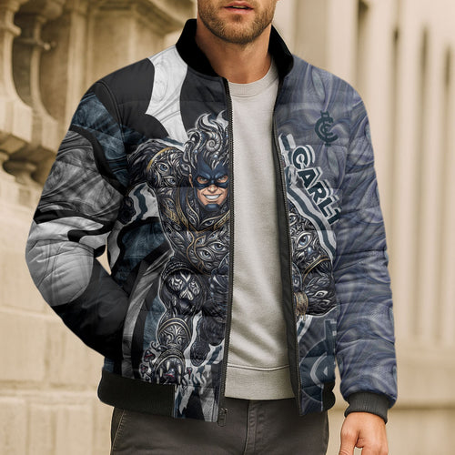 Personalised Carlton Bomber Puffer Jacket Trippy Psychedelic Abstract Art Mascot Football Fans