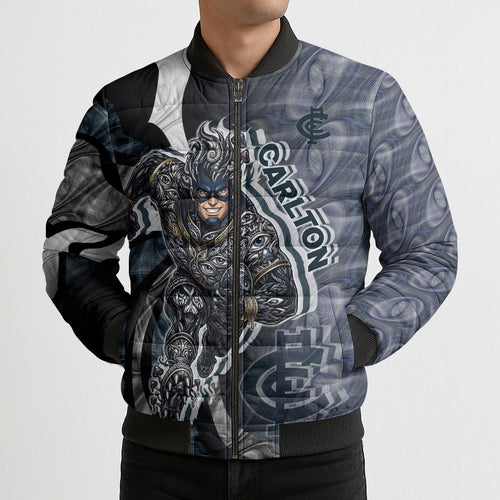 Personalised Carlton Bomber Puffer Jacket Trippy Psychedelic Abstract Art Mascot Football Fans