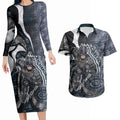 Personalised Carlton Couples Matching Long Sleeve Bodycon Dress and Hawaiian Shirt Trippy Psychedelic Abstract Art Mascot Football Fans