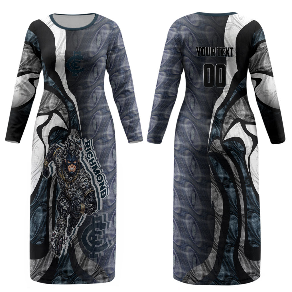 Personalised Carlton Couples Matching Long Sleeve Bodycon Dress and Hawaiian Shirt Trippy Psychedelic Abstract Art Mascot Football Fans