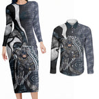 Personalised Carlton Couples Matching Long Sleeve Bodycon Dress and Long Sleeve Button Shirt Trippy Psychedelic Abstract Art Mascot Football Fans