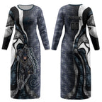 Personalised Carlton Couples Matching Long Sleeve Bodycon Dress and Long Sleeve Button Shirt Trippy Psychedelic Abstract Art Mascot Football Fans
