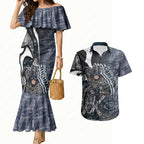 Personalised Carlton Couples Matching Mermaid Dress and Hawaiian Shirt Trippy Psychedelic Abstract Art Mascot Football Fans