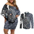 Personalised Carlton Couples Matching Off Shoulder Short Dress and Long Sleeve Button Shirt Trippy Psychedelic Abstract Art Mascot Football Fans