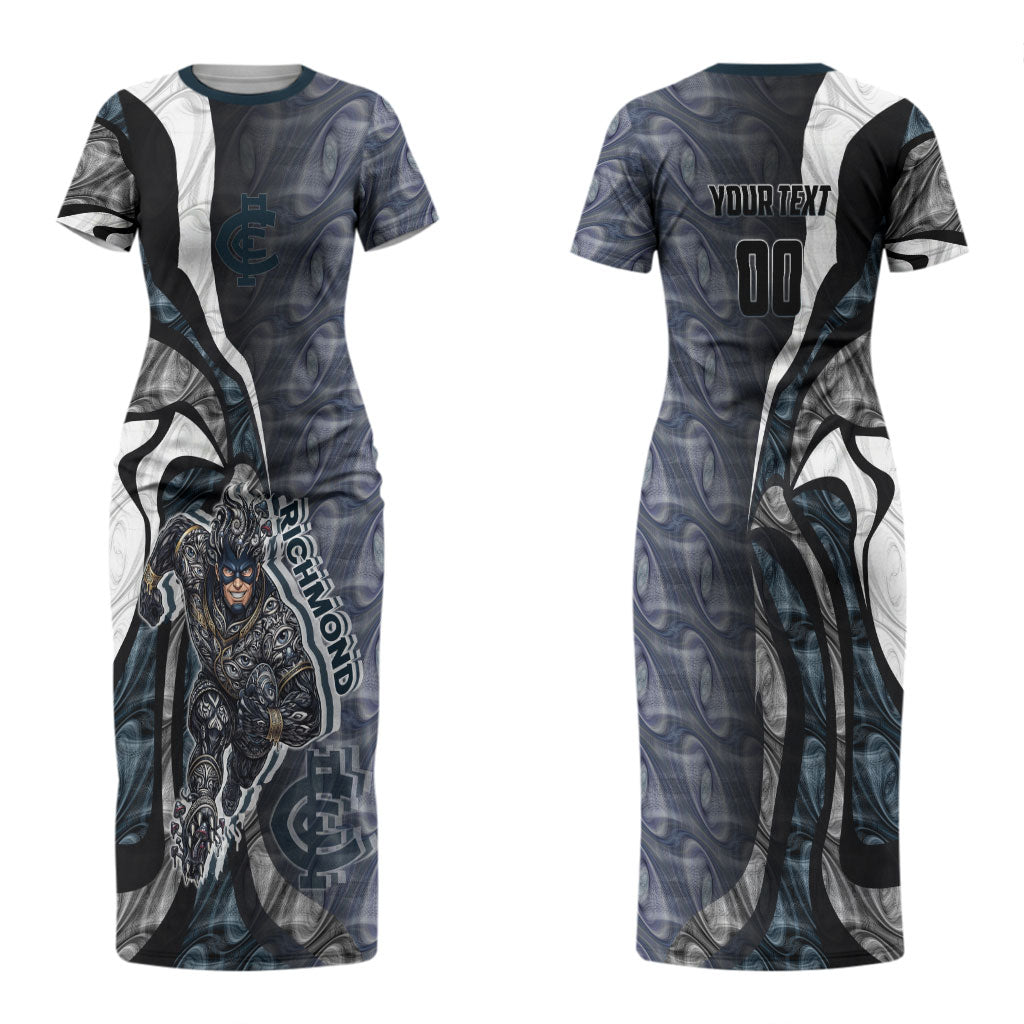 Personalised Carlton Couples Matching Short Sleeve Bodycon Dress and Hawaiian Shirt Trippy Psychedelic Abstract Art Mascot Football Fans