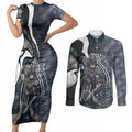 Personalised Carlton Couples Matching Short Sleeve Bodycon Dress and Long Sleeve Button Shirt Trippy Psychedelic Abstract Art Mascot Football Fans