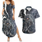 Personalised Carlton Couples Matching Summer Maxi Dress and Hawaiian Shirt Trippy Psychedelic Abstract Art Mascot Football Fans