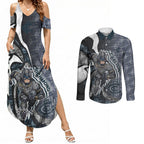 Personalised Carlton Couples Matching Summer Maxi Dress and Long Sleeve Button Shirt Trippy Psychedelic Abstract Art Mascot Football Fans