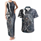 Personalised Carlton Couples Matching Tank Maxi Dress and Hawaiian Shirt Trippy Psychedelic Abstract Art Mascot Football Fans