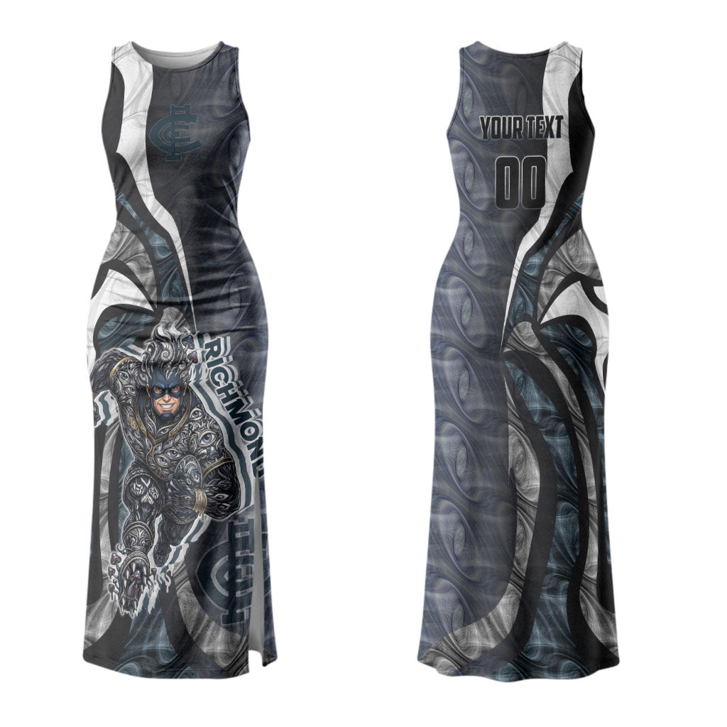 Personalised Carlton Couples Matching Tank Maxi Dress and Hawaiian Shirt Trippy Psychedelic Abstract Art Mascot Football Fans