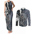 Personalised Carlton Couples Matching Tank Maxi Dress and Long Sleeve Button Shirt Trippy Psychedelic Abstract Art Mascot Football Fans