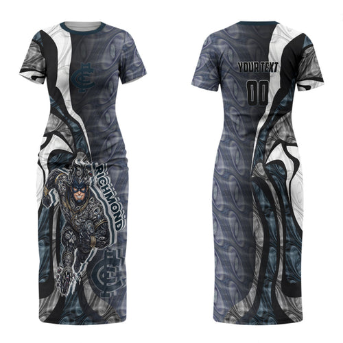 Personalised Carlton Family Matching Short Sleeve Bodycon Dress and Hawaiian Shirt Trippy Psychedelic Abstract Art Mascot Football Fans