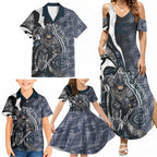 Personalised Carlton Family Matching Summer Maxi Dress and Hawaiian Shirt Trippy Psychedelic Abstract Art Mascot Football Fans