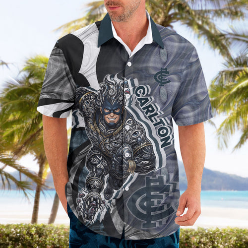 Personalised Carlton Hawaiian Shirt Trippy Psychedelic Abstract Art Mascot Football Fans