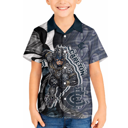 Personalised Carlton Hawaiian Shirt Trippy Psychedelic Abstract Art Mascot Football Fans