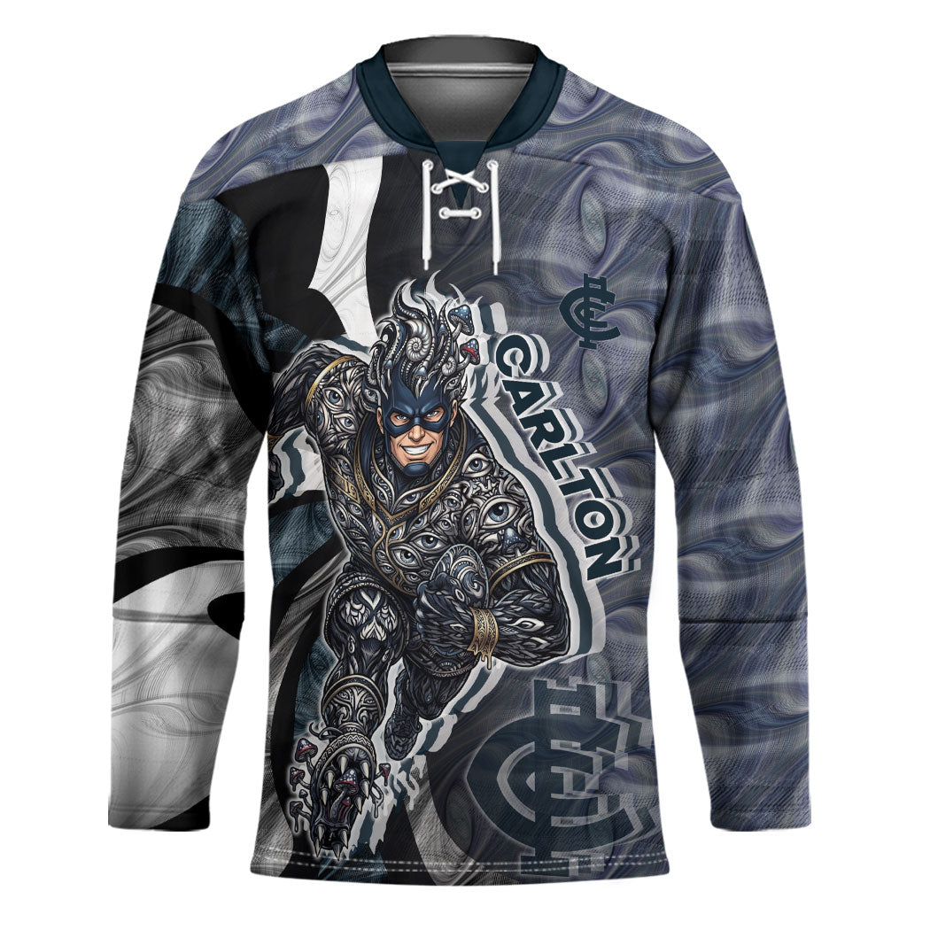 Personalised Carlton Hockey Jersey Trippy Psychedelic Abstract Art Mascot Football Fans