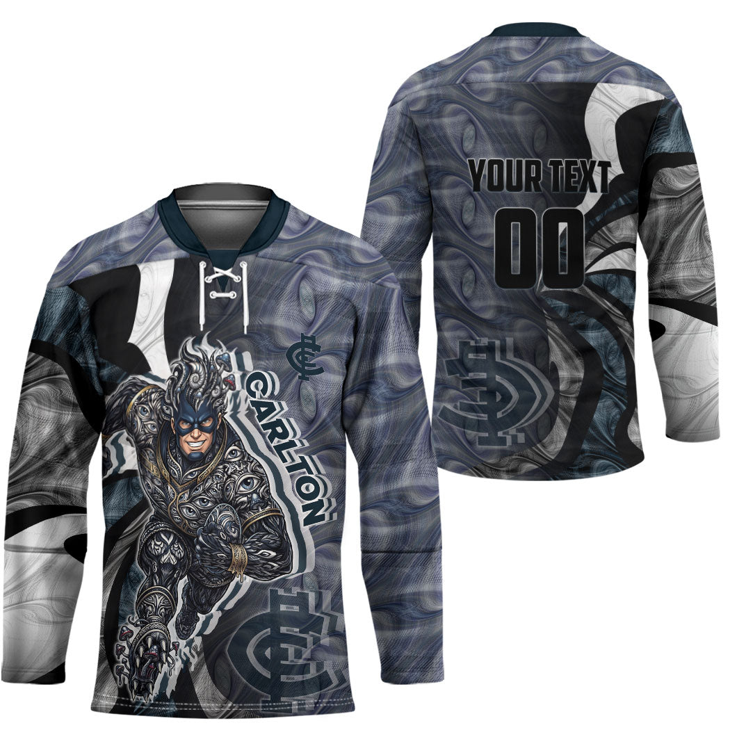 Personalised Carlton Hockey Jersey Trippy Psychedelic Abstract Art Mascot Football Fans