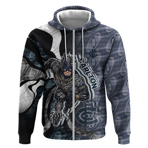 Personalised Carlton Hoodie Trippy Psychedelic Abstract Art Mascot Football Fans