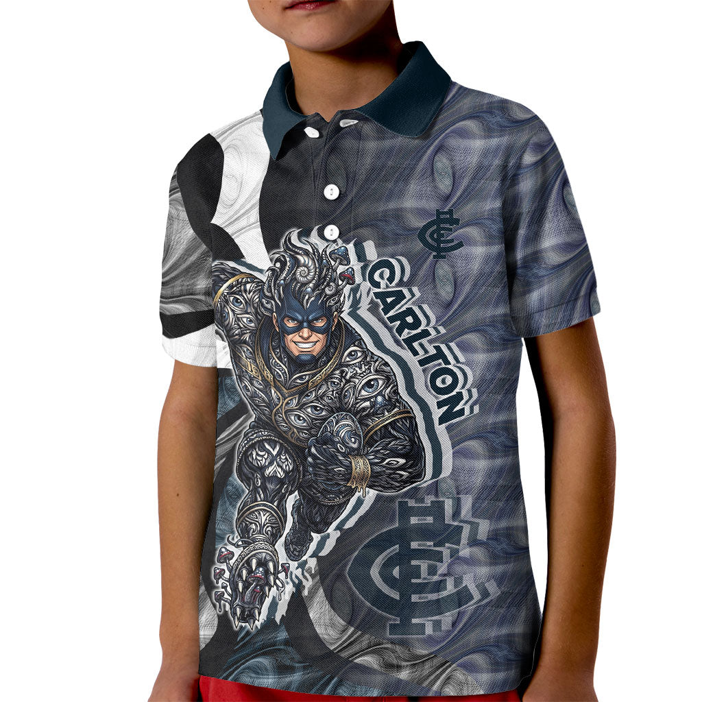 Personalised Carlton Kid Polo Shirt Trippy Psychedelic Abstract Art Mascot Football Fans