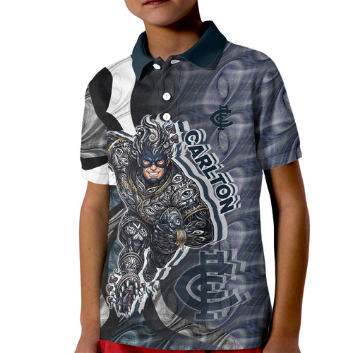 Personalised Carlton Kid Polo Shirt Trippy Psychedelic Abstract Art Mascot Football Fans