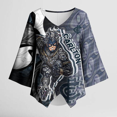 Personalised Carlton Kimono Sleeve Blouse Trippy Psychedelic Abstract Art Mascot Football Fans