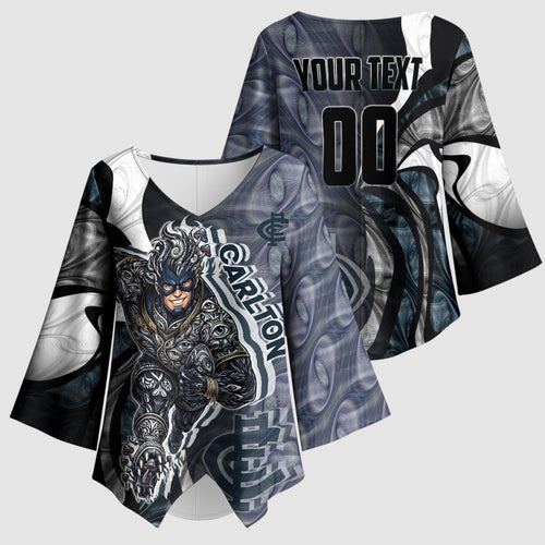 Personalised Carlton Kimono Sleeve Blouse Trippy Psychedelic Abstract Art Mascot Football Fans